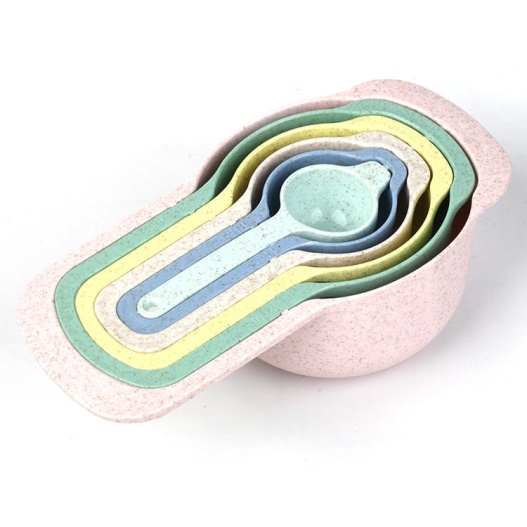 Light Colour Plastic Measuring Cup & Spoon Set – 6 Pcs Kitchen Baking Tools - Image 1