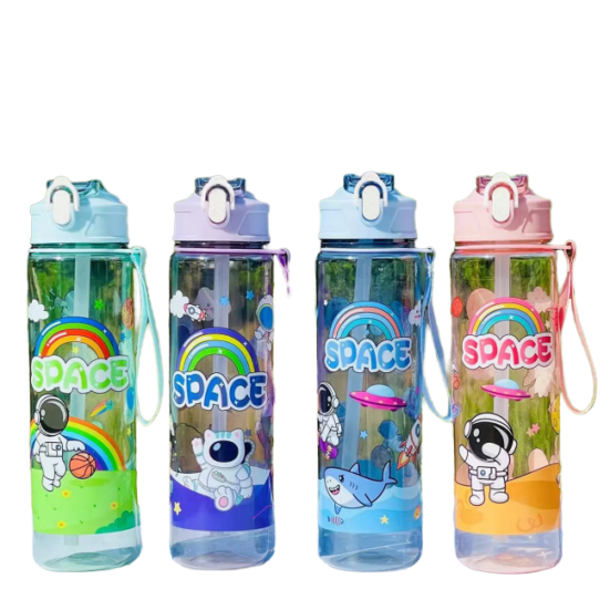 Space Theme Kids School Water Bottle 700ml – Cartoon Sipper with Anti-Leak Straw - Image 1