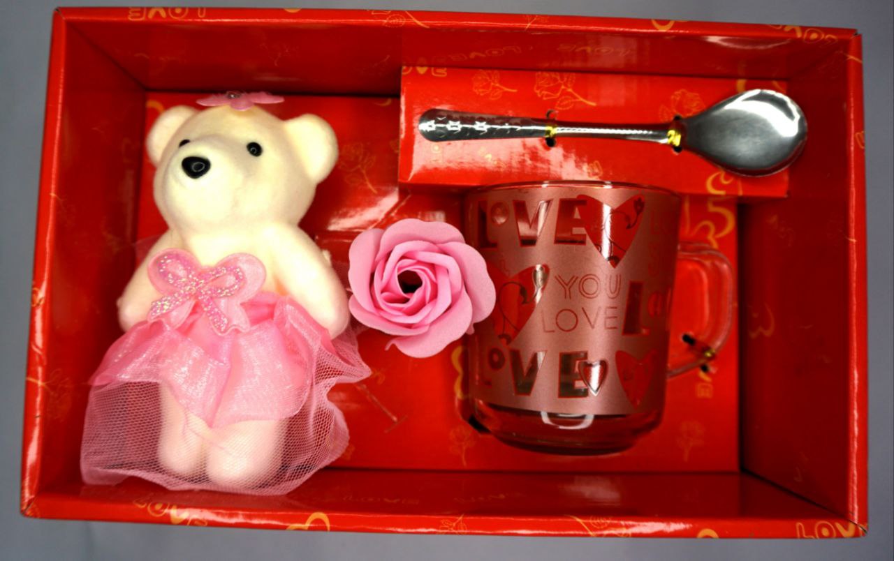 Valentine's Day Gift Hamper No.4 – Coffee Mug, Teddy & Red Roses Combo | Romantic Gift for Her & Him - Image 1
