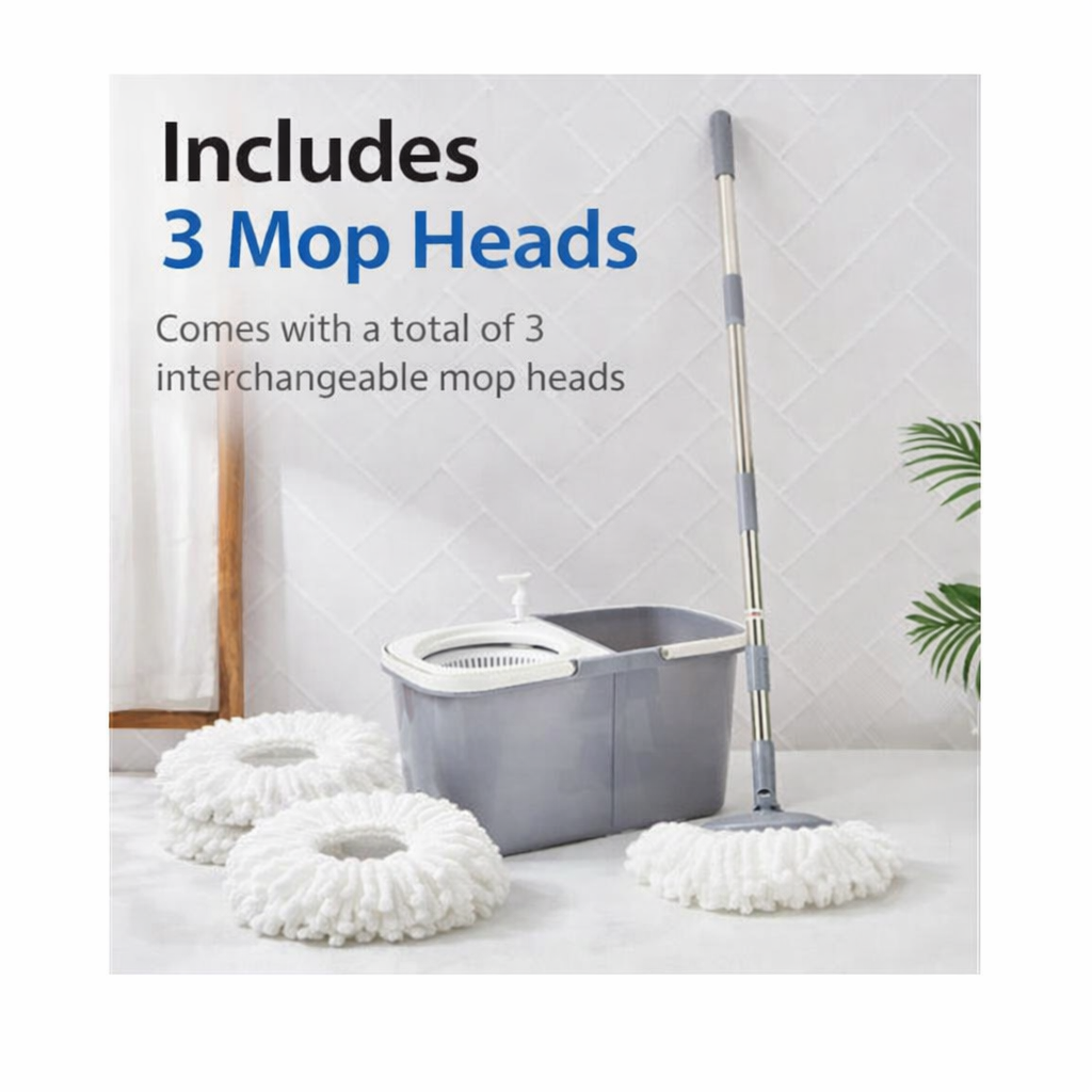 Spin Mop with Stainless Steel Wringer Bucket – 360° Rotating | 3 Microfiber Refills - Image 1