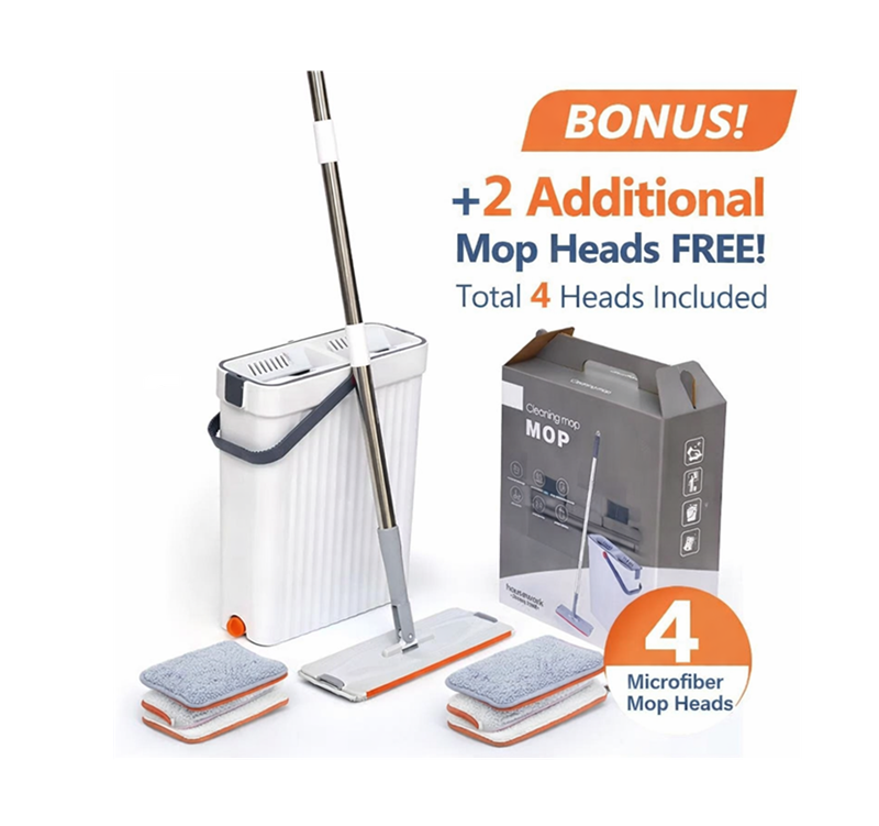 Flat Mop Set with Dual-Chamber Bucket – 360° Microfiber | Wet & Dry | 2 Heads - Image 1