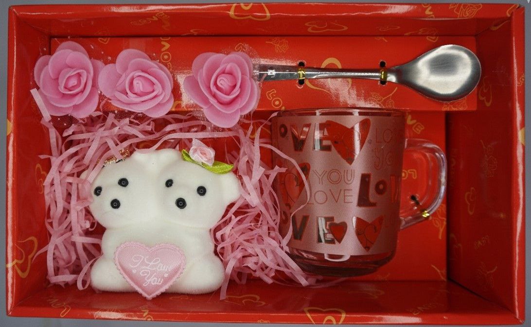 Valentine's Day Gift Hamper No.3 – Greeting Card, Red Roses, Soft Toy & Coffee Mug - Image 1
