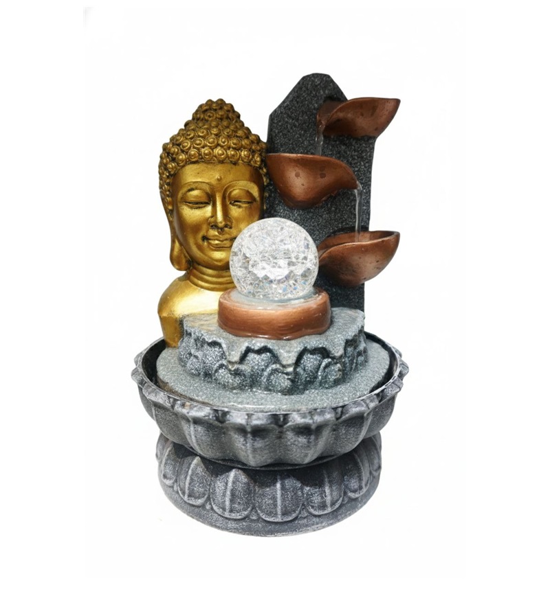 Golden Buddha Tabletop Water Fountain with LED Lights – Home, Office & Temple Décor - Image 1