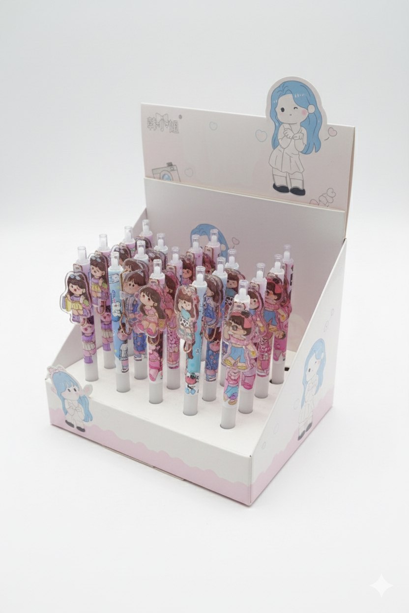 Barbie Cartoon Gel Pens – Pack of 3 | Smooth Blue Ink | School & Birthday Return Gift - Image 1