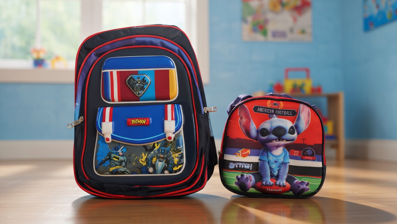 Cute Black Cartoon Print Kids Backpack with lunch bag combo – Lightweight School Bag for Girls - Image 1