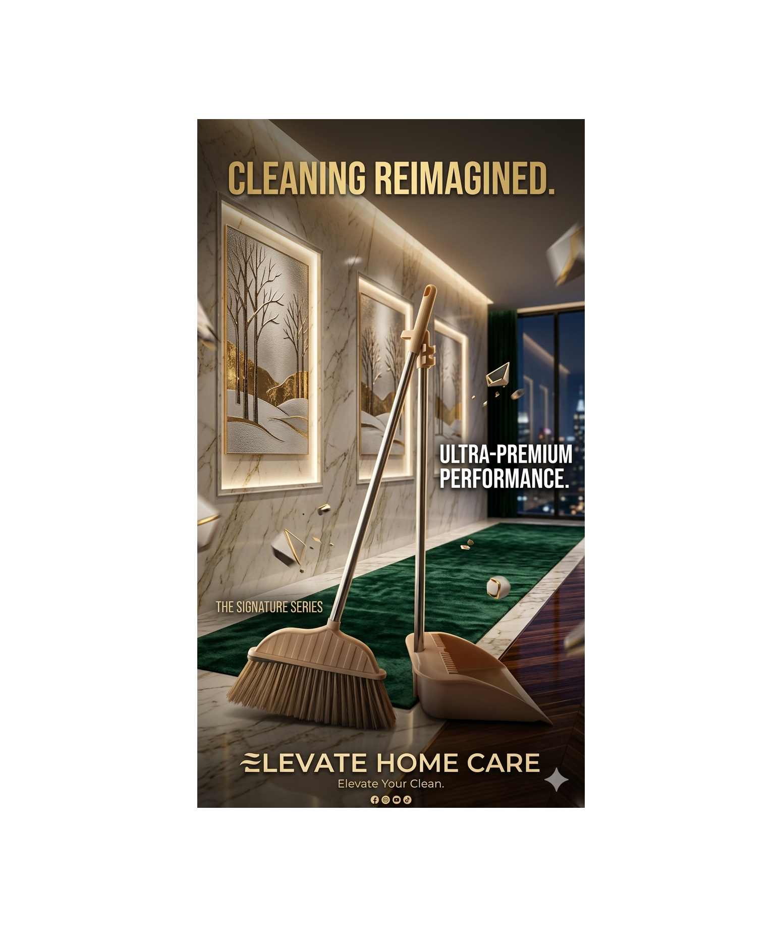 Long Handle Upright Broom & Dustpan Set – Rubber Lip, Comb Teeth Design - Image 1