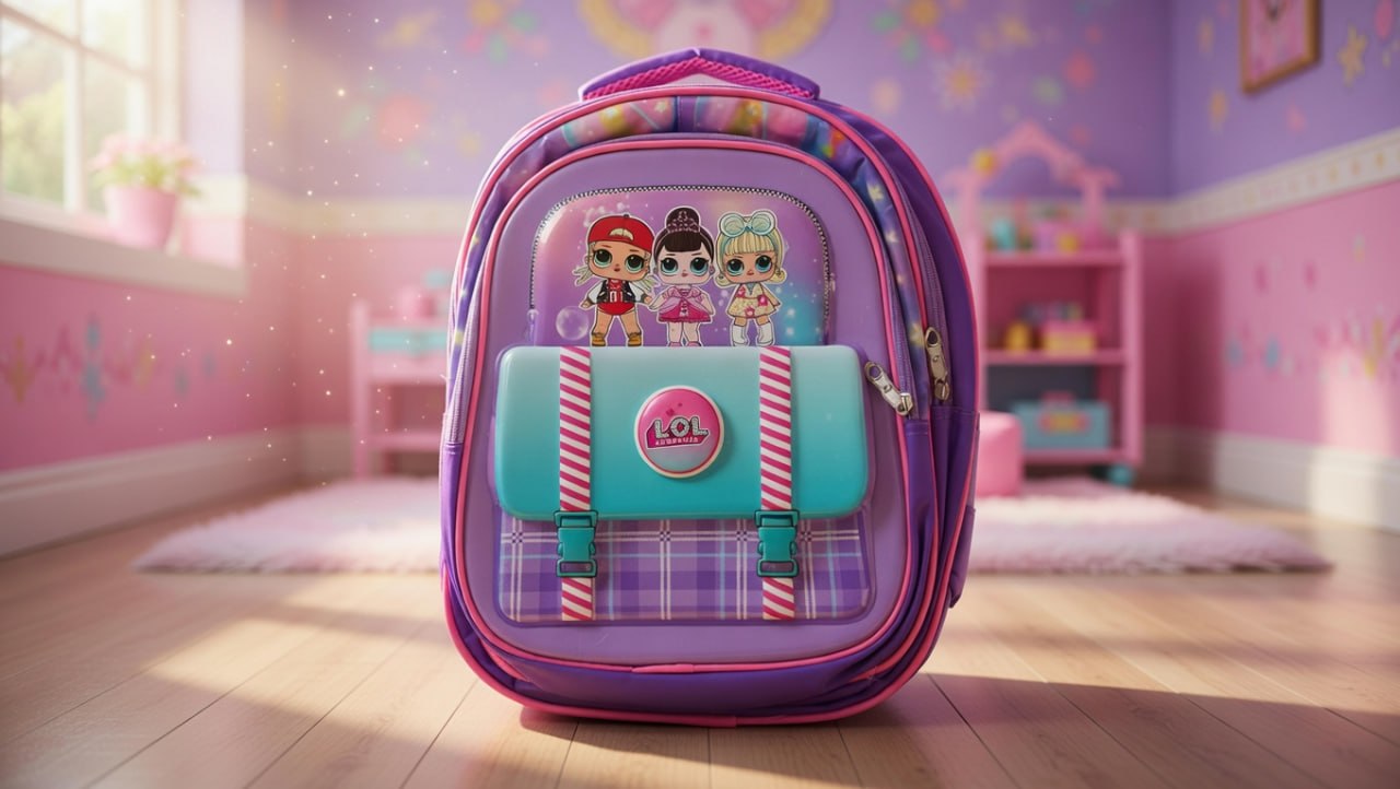 Violet Cute Cartoon Print Kids Backpack – Lightweight School Bag for Girls - Image 1